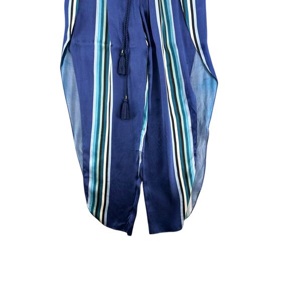 TRYB 100% Silk Pants Palazoo Flow Side Slits Shorts Under Blue Striped Small - Picture 2 of 6